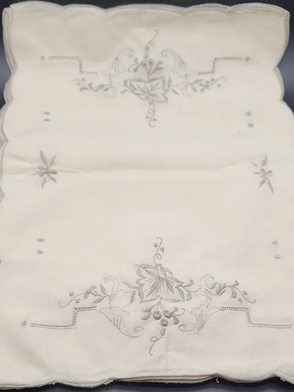 8 Piece Linen/ Cotton 8 Tea Towels And 8 Napkins. Embroidered, Dining Table VTG